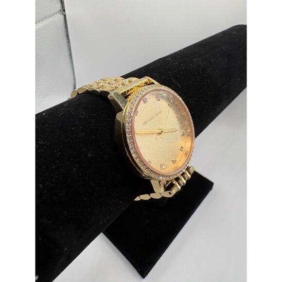 Michael Kors Women Watch Gold Crystal Pave Bezel Champagne Dial Bracelet Gold